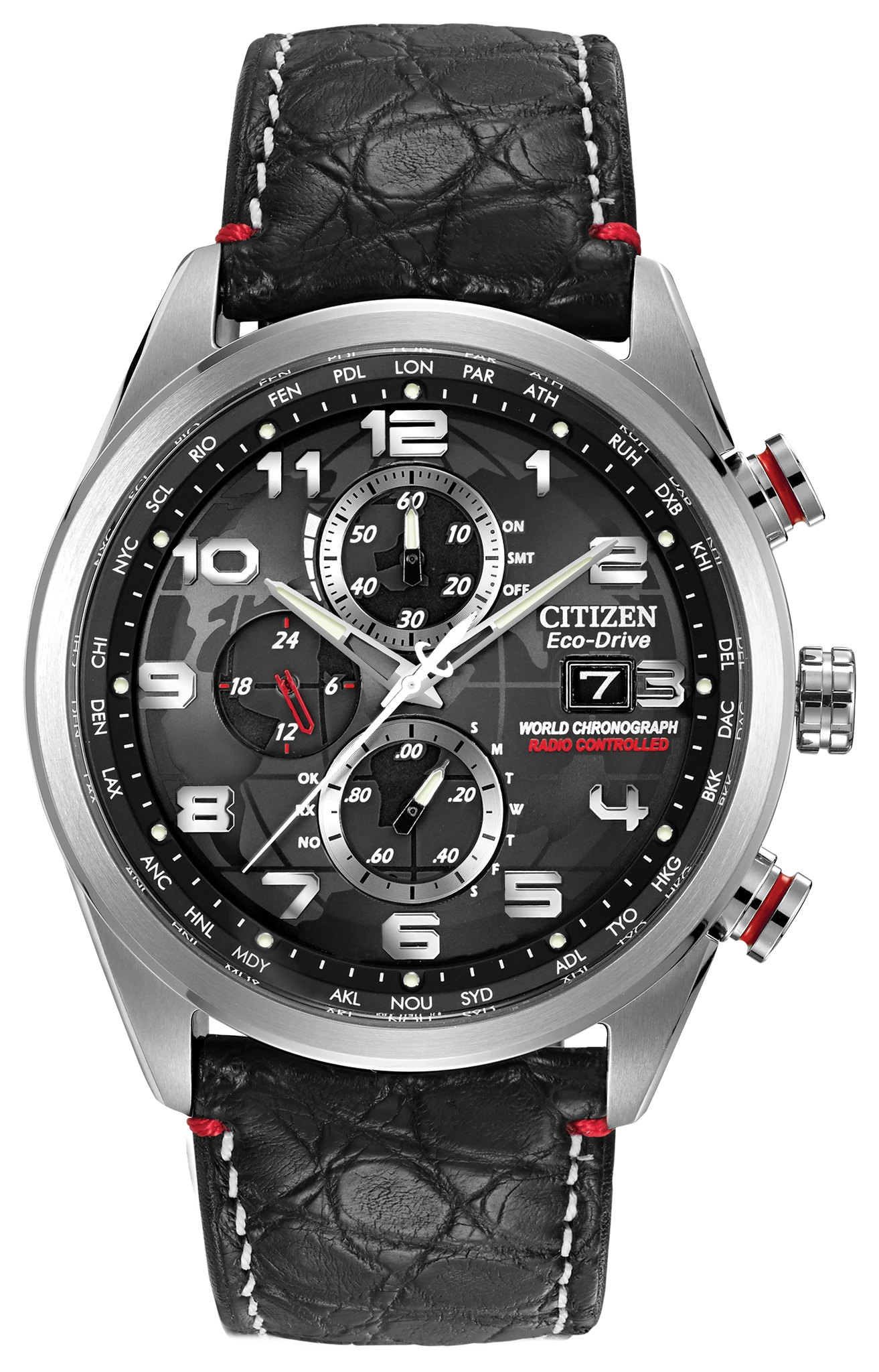 World Chronograph A-T Black Dial Genuine Crocodile Strap AT8030